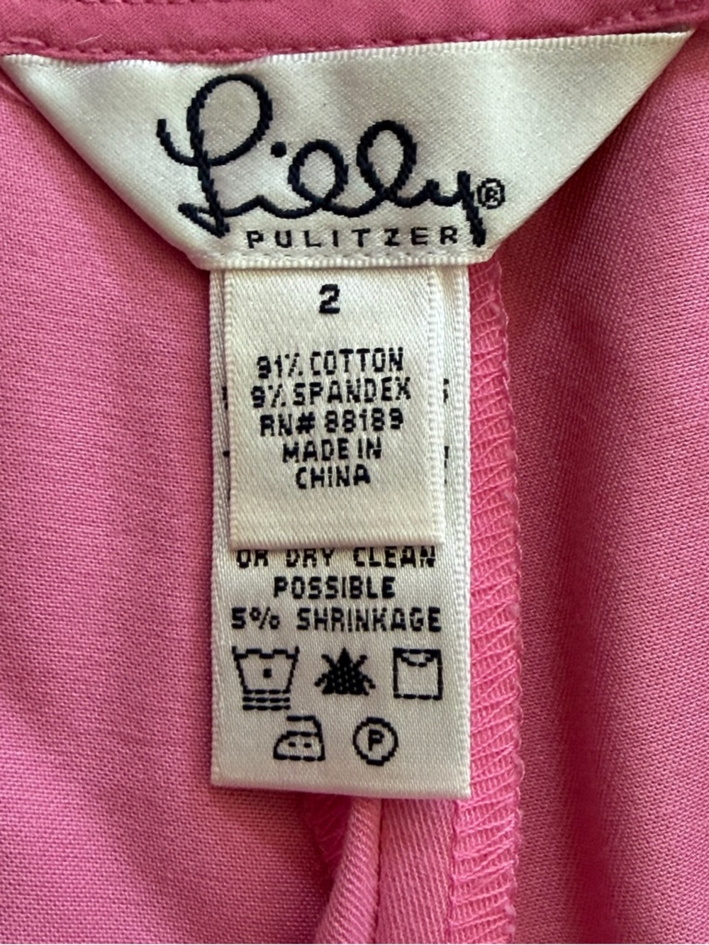Lilly Pulitzer Pink Cotton Spandex Pants Women 2 Flat Front Straight Leg Palm - Picture 3 of 10